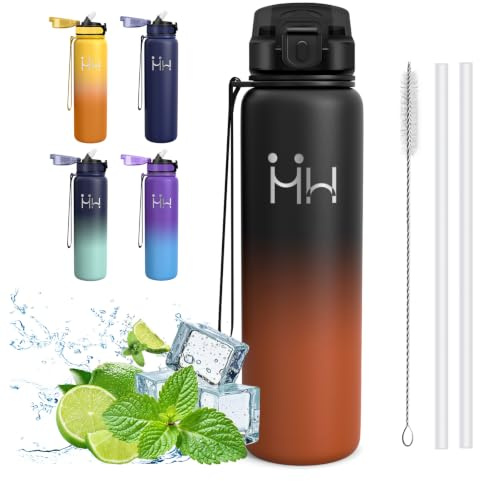 Gourde Isotherme, Gourde 1l, Sans BPA, Bouteille Isotherme, Anti Fuite, Gourdes Sport, Double Isolation, Gourdes Inox, Facile à Nettoyer, Bouteille Sport pour Aptitude, Camping, Escalade