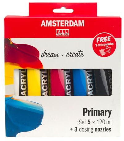 Talens AMSTERDAM Acrylfarben-Set Starter inkl. 3 Dosierspitzen 5 x 120 ml Malfarbe Farbe Acryl