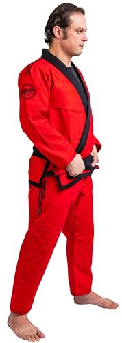 KO Sports Gear Gi Uniform Set für Erwachsene, BJJ Jiu Jitsu Gi, Kimono und Hose, sanforisiert, Rot/Ausflug, einfarbig (Getaway Solids), A3