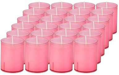 Sovie Refill Kerzen Rosa 24 Stück - Kerze in Kunststoff-Hülle - ca. 24 Stunden Brenndauer - Kerzen Deko Innen & Außen - Schützt Glas & Dekoration