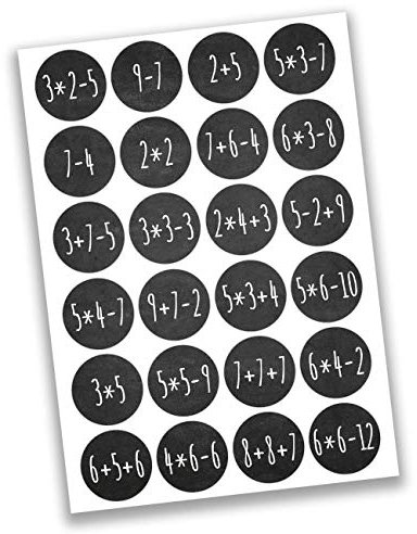 Papierdrachen 24 Adventskalender Zahlenaufkleber - Rechenaufgaben Nr 68 - Aufkleber 4cm - zum Basteln und Dekorieren