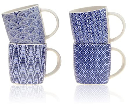 Flanacom Premium Kaffeetassen 4-er Set Boho Design - Große Keramik Kaffee-Becher ca. 300-ml - Hochwertige Tee-Tassen - Modernes Kaffeetassen-Set 4-teilig - Geschenk für Frauen (Design 5)