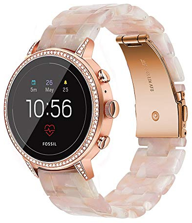 ComoMoi Armband für Fossil Damen Gen 4 Venture HR/Gen 3 Q Venture, 18 mm Perlenharz Band Schnellverschluss Armband Feminin Armband für Fossil Damen Gen 4 Sport (Pink)