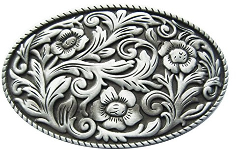 JEAN'S FRIEND Vintage stil western cowboy cowgirl blomma ovalt bältesspänne finns också i USA, Antiksilver, en storlek