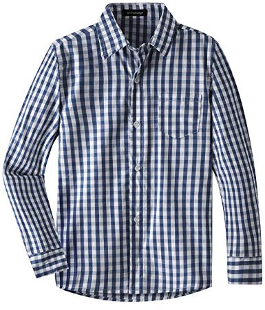 Spring&Mode, pojkar, långärmad, rutig, popline-skjorta, gingham-skjorta för barn, Marinblå gingham, 7-8 år