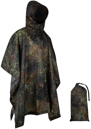 WINWAY Rain Poncho Military Style Poncho Multi Use Rip-Stop Camouflage Waterproof Raincoat