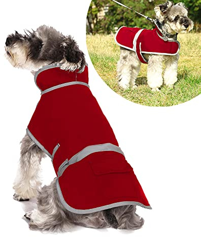 Warm Waterproof Dog Coat With Fleece Lining - Rain Jacket, Raincoat, Thickened Fleece Jumper for Small Medium Dogs - Red M