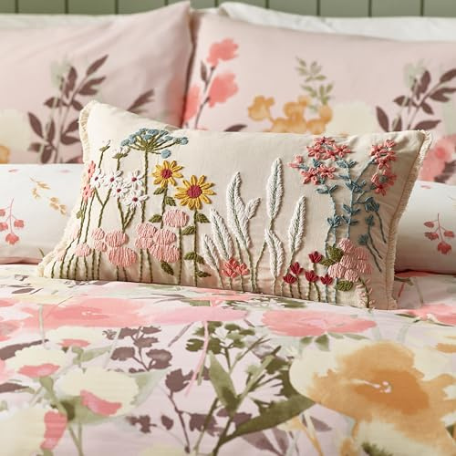Catherine Lansfield Countryside Floral Embellished 30x40cm Cushion Natural
