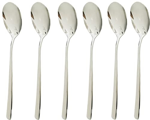 Set di 6 cucchiaini da latte Macchiato da 21 cm, cucchiaio per gelato, cucchiaio lungo per cocktail e dessert in acciaio inox lucido 304 - può essere pulito con lavastoviglie (argento)