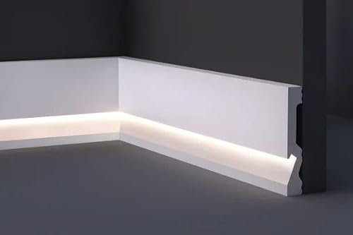 Asta 2 metri lineari Battiscopa in Polimeri per Led 2000x100x18 mm - Zoccolo da cucina resistente agli urti (2 Pezzi da 1000x100x18 mm)