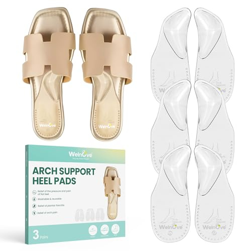 3 Paia Supporto per Arco Ortopediche Solette，Welnove Cuscinetti Adesivi Plantare per Piedi Piatti e Fascite Plantare，Arch Support Pads (Clear,S)