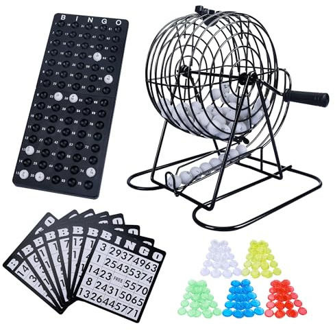 GOTHINK Bingo Game Set for Adults and Kids - Included 8 Metal Wheel Cage, 75 Calling Balls, Master Board, 18 Bingo Cards & 150 Colored Chips, Great for Fun Family Game Night, Large Groups, Parties