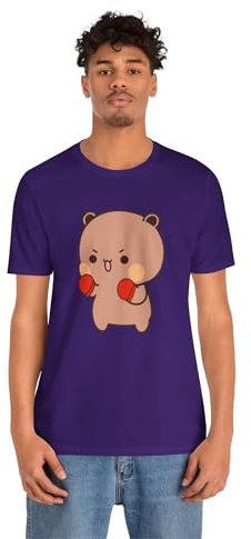 Andii Bubu avec gants de boxe T-shirt graphique Fun Bubu & Dudu Design pour les amateurs de sport T-shirt unisexe en jersey à manches courtes, Team Purple, L