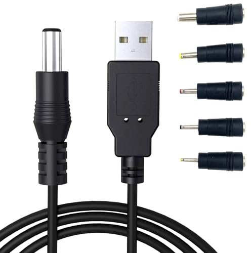 JZK Cable alimentación USB a CC, cable carga USB 1 m adaptador alimentación enchufe 5.5 x 2.1 mm, conectores conector cilíndrico 2.5 x 0.7 mm, 3.5 x 1.35 mm, 4.0 x 1.7 mm, 5.5 x 2.5 mm, 3.0 x 1.0 mm