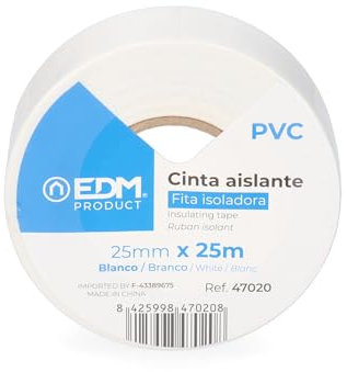 Blendend Cinta aislante blanca 25m x 25mm, alta resistencia, ideal para aislamiento eléctrico y reparaciones en casa.
