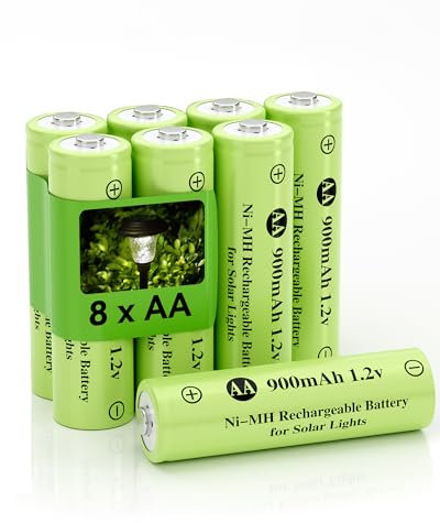 Howardly Ni-MH AA 1.2v 900mAh Rechargeable Batteries, Double A 900mAh 1.2V Rechargeable Battery Pre-Charged, High Capacity for Outdoor Solar Lights, Lawn Lamps, Step Light (AA-900mAh-8pack)