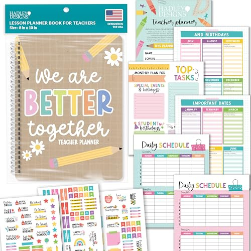 Hadley Designs Teacher Planner 2026-2027 – Undated Teacher Planners, Homeschool Lesson Planner Book for Teachers Must Haves, Lesson Plan Book For Teachers Classroom Supplies & Appreciation Gifts