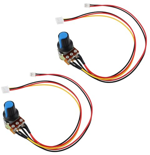 VGOL Potenciómetro Giratorio Cónico Lineal de 10 Kohmios 5 Cables Conector XH2.54 de 2 Y 3 Pines Tapa de Perilla Negra de Encendido Y Apagado.