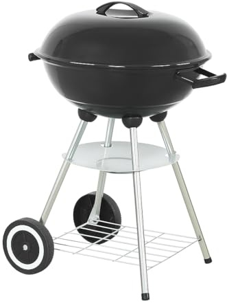 Barbecue a Carbone Miami – Acciaio Smaltato Ø 44 cm – Griglia Inox + Griglia Carbone Zincata – Compatto, Facile da Usare – Omaggio Forchettone Barbecue 40 cm – Lemag slr