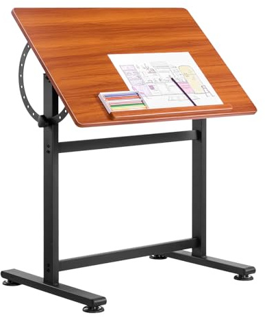 VEVOR Zeichentisch Maltisch multifunktionaler Schreibtisch mit Neigung von 0°–90°, tragbarer Künstlertisch mit schwarzem H-Rahmen & brauner Schreibtischplatte, zum Lesen Schreiben Basteln