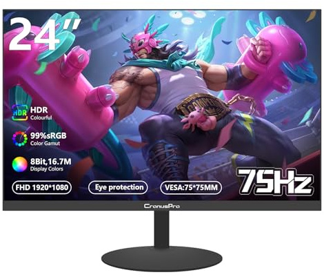CronusPro 24 Inch Computer Monitor 75Hz IPS Panel,Eye Care 1080P Display HDMI,VGA Ports with 178° Viewing Angle/VESA Compatible for Office and Home-Black