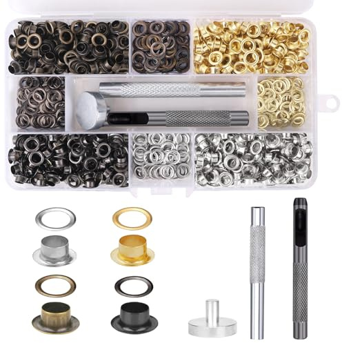 600 styck öljetter Set öljetter 5mm öljettång Set med öljettverktygssats 4 färger presennöjetter hålnittar öljetter skivor metallöljetter för tyg skor lädervaror läder