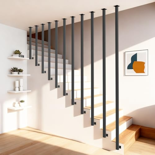 TerraVibe Geländer Treppe, Treppengeländer Innen, Handlauf Schwarz, Geländer Treppe, Kann Gespleißt Werden Treppengeländer, Stiegengeländer für Flure Wohnungen Villen(220CM)
