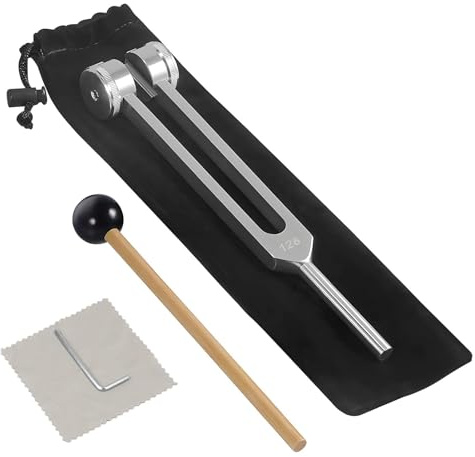 Tuning Fork 128 Hz Set, Aluminium Alloy Healing Frequency Tool for Relaxation, with Silicone Striker and Pouch Sound Therapy Meditation and General Wellness Practice, Nepimi 128Hz Tuning Fork