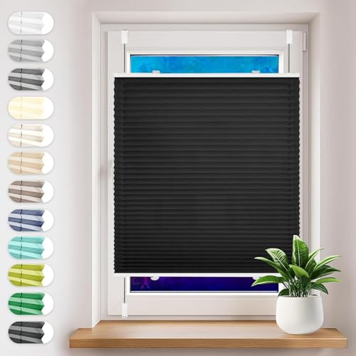 Estor Plisado sin Taladrar 50 x 170 cm Filtrado de Luz y Protección Visual Solar UV Persianas Plisadas sin Taladrar con Soportes de Sujeción para Ventanas y Puertas, Negro