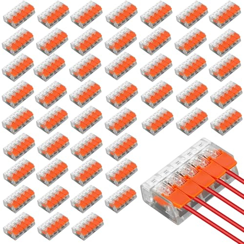 Klemmen bis 4 mm²,50 Stück Kabelverbinder 5-Leiter, Verbindungsklemmen Klemme mit Betätigungshebel, Kabelklemmen Elektro, Klemme Lüsterklemmen für Feste Kabe