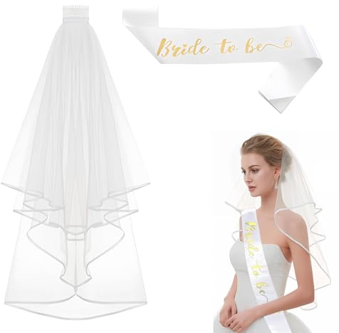 HUILLIGHT Addio al Nubilato Gadget Set Velo Sposa con Pettine e Fascia Bride to Be Decorazione Addio al Nubilato Accessori Festa Team Bride Party Sash Sposa per Festa Pre Matrimonio