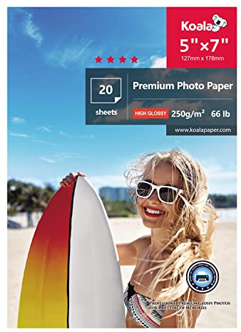 KOALA Glossy Photo Paper 5x7 inch 13x18 cm 250gsm 20 Sheets with Premium High Glossy Advanced Resin Coated for Canon Hp Epson Inkjet Printer