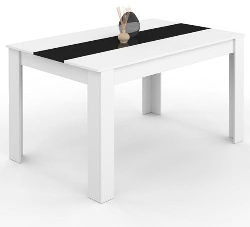 IDMarket Georgia - Mesa de comedor rectangular para 6 personas, 140 x 90 cm, color blanco y negro