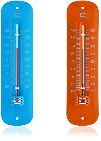 com-four® Thermomètre analogique 2x - Thermomètre en métal pour intérieur et extérieur - Jauge de température de design de différentes couleurs [la sélection varie] (2 pièces - métal coloré)