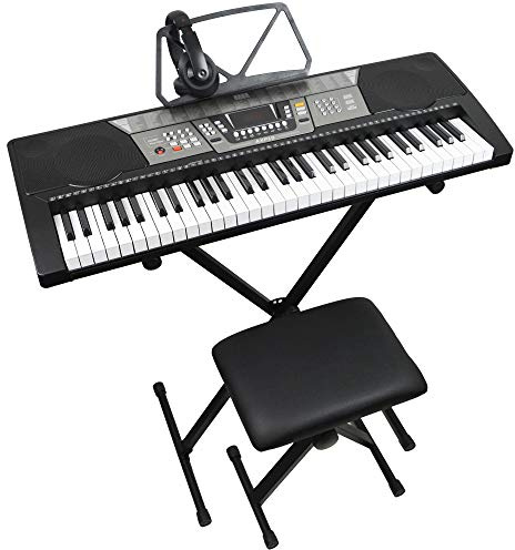 Axus AXP10 elektronisches Keyboard-Pianoset mit 61 Tasten für Anfänger und Schüler, mit Ständer, Hocker, Kopfhörer, Netzteil und Notenständer