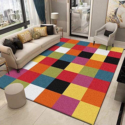 Outdoor-QJ Groessen Wohnzimmer Teppich Modern Hauptdekoration Rug Matte für Schlafzimmer oder Terrasse Küche rutschfest Dicke 7MM Einfacher quadratischer Druck der Macarons 2x3M