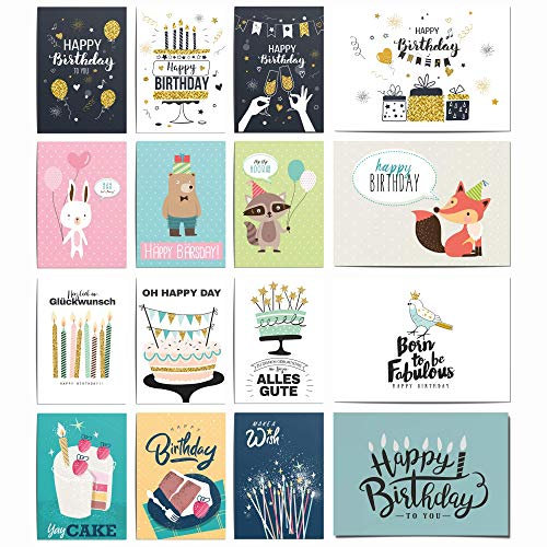 20 Geburtstagskarten Set by snaPmee - Glückwunschkarten zum Geburtstag für Erwachsene & Kinder - Ohne Umschlag, Rückseite blanko
