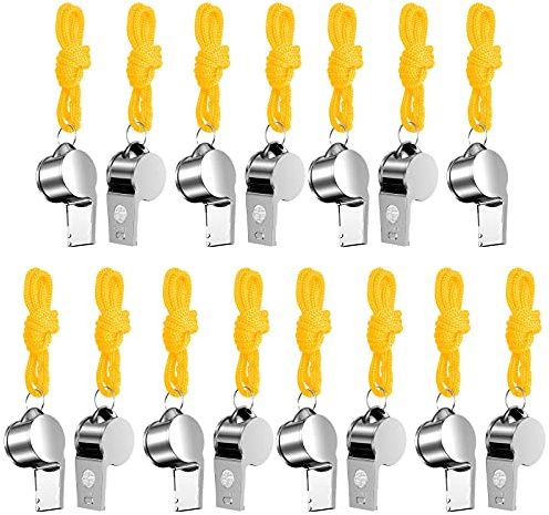 PUFEUOO 15Pcs Whistles Sports Whistle Referee Whistle Metal Whistle with Lanyard for Kids Football Teachers