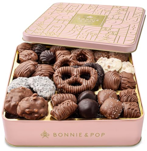 Chocolate Gift Basket for Mothers Day, Candy Gift Box Set for Women, Her, Mom, Wife, Girlfriend, Grandmother, Anniversary, Pink | Bonnie and Pop