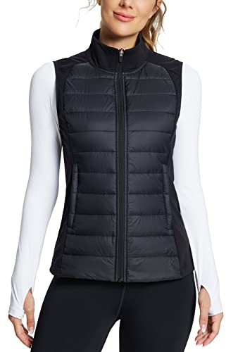 baleaf Women's Lightweight Warm Puffer Vest Running Winter Hybrid Sleeveless Quilted Water Resistant Jacket Black M