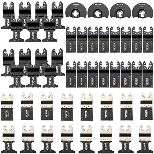 VEVOR Set 7 Tipi di Lame Oscillanti 50 Pezzi in HCS Acciaio al Carbonio per Utensile Multifunzione Taglio per Legno Metallo, Kit Lame Multifunzione 7 Tipi Sostituibili per Taglio di Metallo Plastica