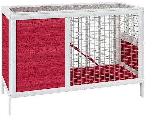 vidaXL Kaninchenstall, Hasenstall mit wasserfestem Dach, Kaninchenkäfig für Außenbereich, Kleintierstall Kleintierhaus, Rot Massivholz Kiefer