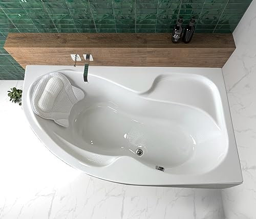 ECOLAM® Eckbadewanne WELA 160x100 cm RECHTS mit Acrylschürze | Badewanne Acrylwanne Sanitäracryl + Schürze + Kopfkissen Mare + Ablaufgarnitur Ab- und Überlauf Automatik Füße | rutschfest pflegeleicht