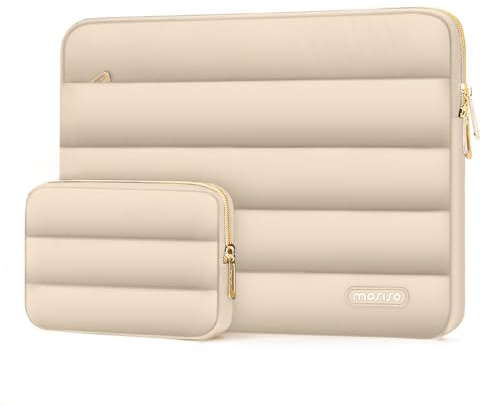 MOSISO Laptop Hülle Tasche 13,3 Zoll, 13-13,3 Zoll Puffy Laptoptasche Kompatibel mit MacBook Air 13 13,6/Neo/Pro 13/Pro 14, HP, Dell, Lenovo, Polyester Horizontal Tasche mit Klein Etui, Aprikose