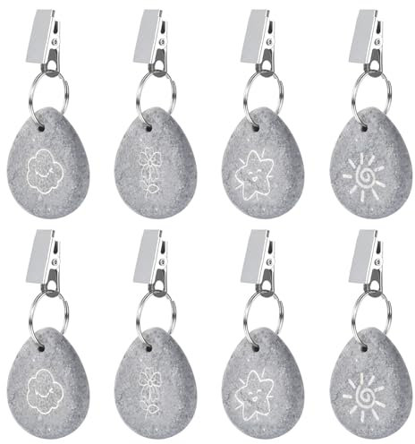 Funmo 8 Stück Tischdeckenbeschwerer mit Clips,Naturstein Marmor Tischdecke Gewichte Tischdeckengewichte mit Aufdruck für Familie Party Camping Hochzeit Garten Picknick Abendessen Wohnzimmer