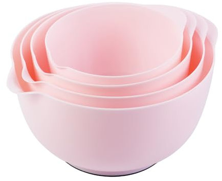 BoxedHome Lot de 4 bols mélangeurs en plastique antidérapants et empilables pour la cuisine Rose
