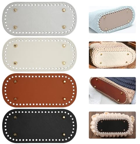 Rairsky 4 Pezzi Fondo per Borse Uncinetto, 4 Colori Ovali Fondo Borsa in Pelle Pu Tappetino Borse all'Uncinetto con Fori Fondo Tascabile in Pelle Pu per Uncinetto, Accessori Borse Fai da Te Uncinetto