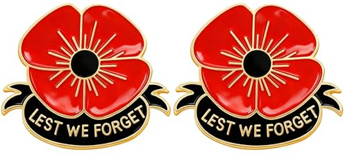 2 Pcs Poppy Badges and Pins 2025, Poppy Badge, Poppy Pin, Lest We Forget Poppy Brooch, Remembrance Sunday Red Flower Rhinestone Badges Banquet Enamel Poppy Lapel