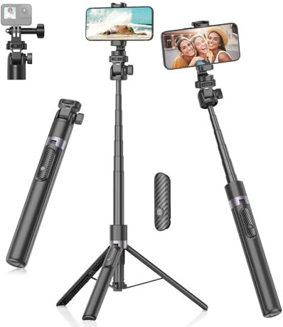 Gahenwo 173cm Palo Selfie,Monopie/Tripode para Movil para Cámara de Acción, Todo-En-Uno Trípode Teléfono con Mando a Distanciacon,Trípode de Viaje Kits de Foto y vídeo para teléfonos móviles