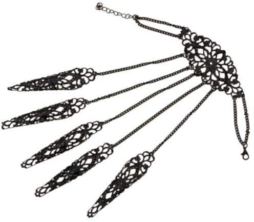 NICENEEDED Finger Extension Bracelet, Black Finger Nails Tip Claw Bracelet Punk Finger Claw Ring For Halloween, Adjustable Hand Chain Cosplay Costume Jewelry for Women